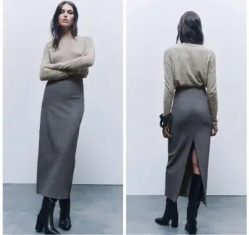 ZARA 자라 ZW COLLECTION 미디 펜슬 스커트 그레이