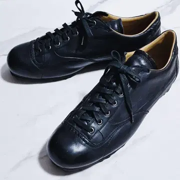 고품질 Lee 가죽 스니커즈 레이스업 25.5cm Vibram 블랙