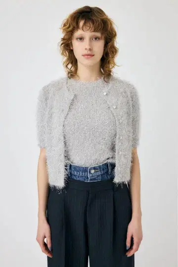 미사용 새상품 택 포함 마우지 SHAGGY GLITTER KNIT 가디건