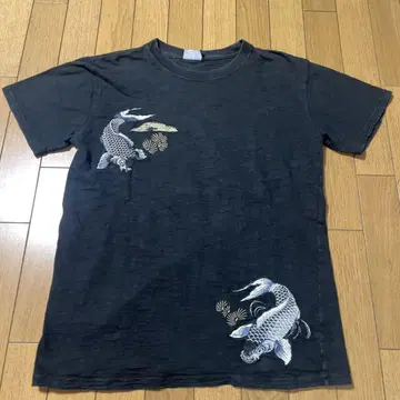 백화요란 일본풍 패턴 자수 잉어 후지산 티셔츠