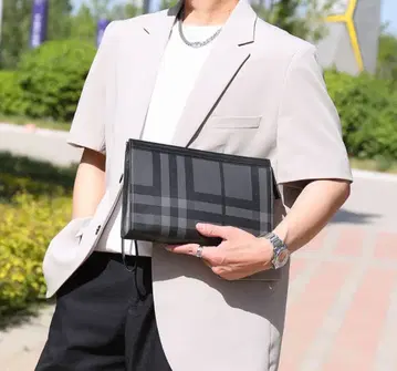 클러치백 남성용 대용량 체크 세련된 결혼식 새상품 0h
