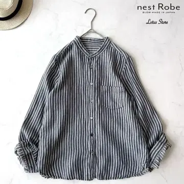 nest Robe(네스트로브) 밴드 카라 스트라이프 린넨 셔츠