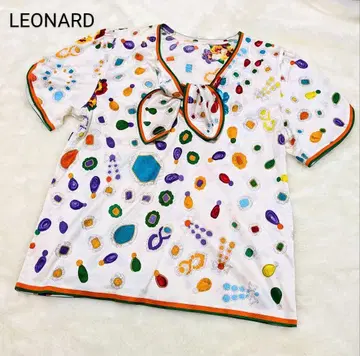 LEONARD 레오나르 리본 포함 레트로 반팔 블라우스