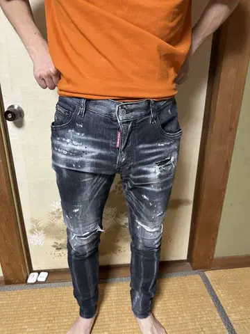 데미지 가공 스키니 데님 다크 그레이