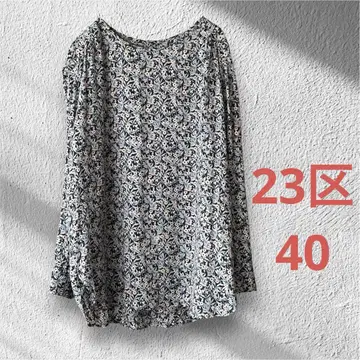 23구 리버티 블라우스 긴팔 꽃무늬 네이비 사이즈 40 손세탁 가능
