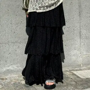 CIAOPANIC 라메 컷 티어드 스커트 블랙 검정