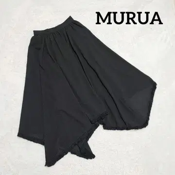MURUA 무루아 이레헴 롱 스커트 비대칭 블랙 밑단 프린지