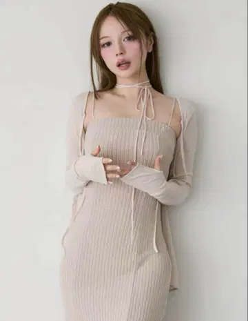 앤드메리 레이스 리본 카디건 베이지