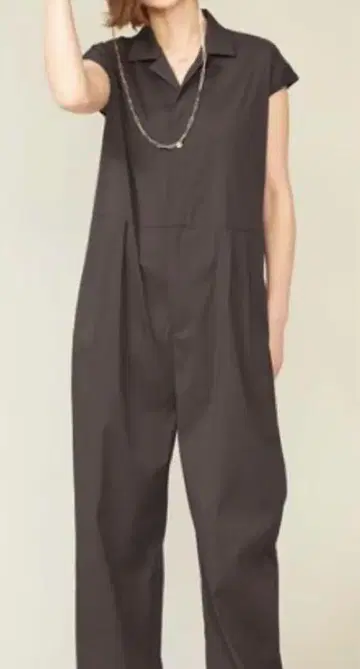 네이비 오픈 카라 올인원 브라운