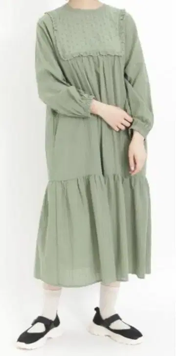 Samansa Mos2 프릴 원피스 내추럴 도비 레이어드 티어드