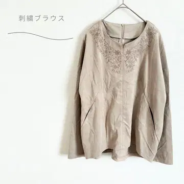 블라우스 긴팔 자수 스웨이드 터치 세련된 성숙/러블리 U넥