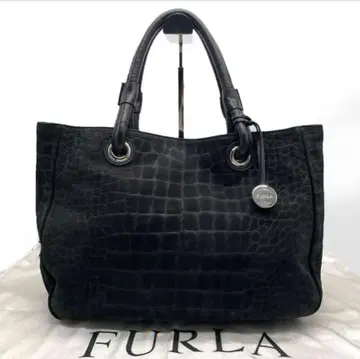 새상품급 훌라 FURLA 토트백 악어 엠보싱 스웨이드 가죽 블랙