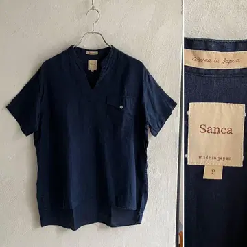 새상품급 Sanca 스키퍼 린넨 셔츠 산카 네이비