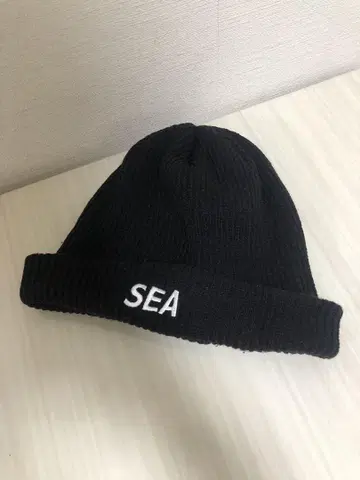 WIND AND SEA 자수 블랙 니트 모자 F 사이즈