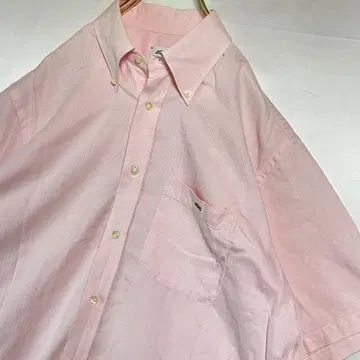 XL 미사용급 라코스테 버튼 다운 반팔 셔츠 핑크 얇은 소재 코듀로이