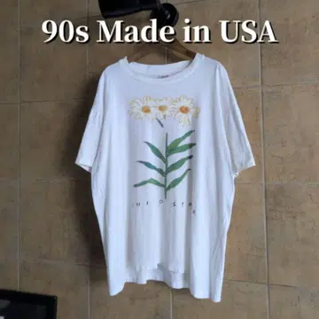 90s USA제 플라워 아트 티셔츠 싱글 스티치 L