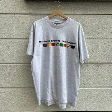 90s USA제 라이트 그레이 국기 패턴 프린트 티셔츠 XL 빈티지