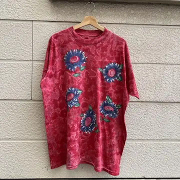 80s 90s USA 구제 의류 타이다이 프린트 티셔츠 꽃무늬 빈티지