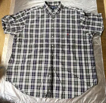 고품질 Ralph Lauren 반팔 셔츠 2X 네이비 계열 체크 무늬