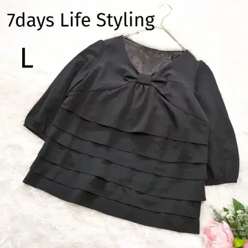 니센 5부 소매 블라우스 티어드 블랙 L 풀오버 V넥 4481
