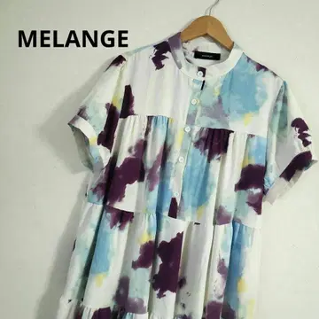 MELANGE(멜랑주) 아트 프린트 반팔 롱 원피스 올 패턴 수국 컬러