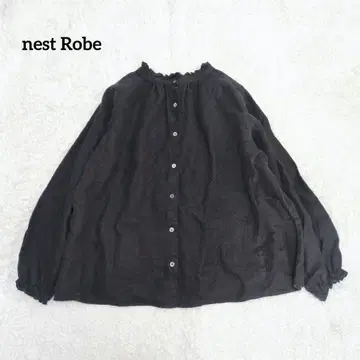 네스트로브 최근 모델 프릴 스탠드 카라 린넨 블라우스 블랙 2way