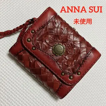 미사용 ANNA SUI 안나수이 가죽 3단 폴더형 지갑 인트레차트 루비