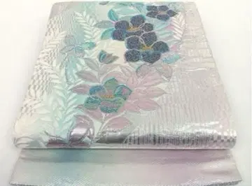 증표 부착 니시진 마이즈루 육통 무늬 후쿠로 오비 꽃무늬 은실 순수 실크