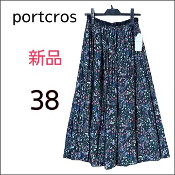 새상품 portcros 보타니컬 꽃무늬 개더 플레어 롱 스커트 38