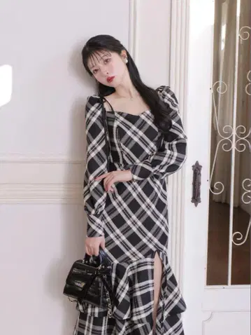 엠미에메 리본 체크 메리드 롱 원피스