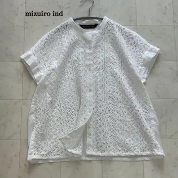 mizuiro ind 블라우스 셔츠 코튼 레이스 화이트 Free