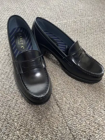 새상품 하루타 힐업 로퍼 학생 신발 통학 3E 와이드 신발 블랙