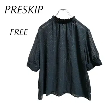 PRESKIP 시어 블라우스 티셔츠 도트 네이비 컬러 비침 있음 a940
