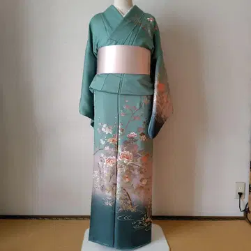 청록색 꽃무늬 부분 자수 호몬기