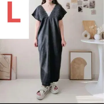 셔링 데님 원피스 L 사이즈 블랙 검정