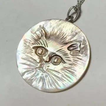 고양이 얼굴 검은 나비 조개 쉘 펜던트 목걸이