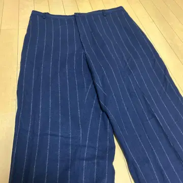 울 슬랙스 빈티지 구제 의류 네이비 스트라이프 초와이드
