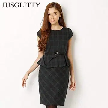 새상품급 JUSGLITTY 저스길리티 체크 페플럼 원피스