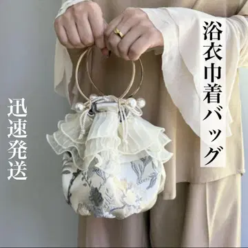 자수 꽃무늬 복조리 백 블루 lattice