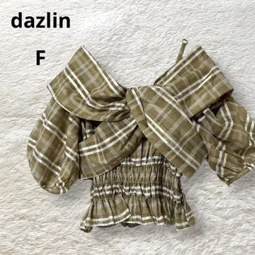 dazlin 원숄더 블라우스 체크 무늬 프론트 리본 디자인 F