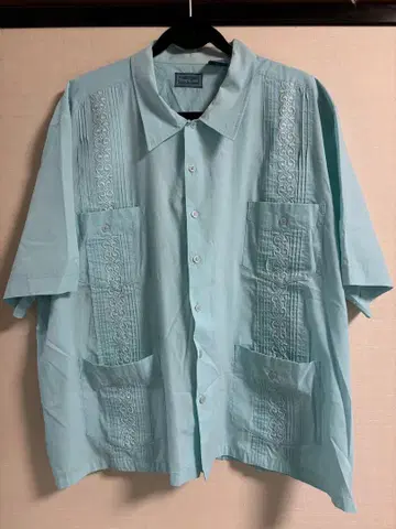 TropiCool 스카이블루 자수 반팔 셔츠 2XL 구제 의류