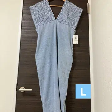 시마무라 데님 셔링 원피스 L 사이즈 중파랑 블루 새상품