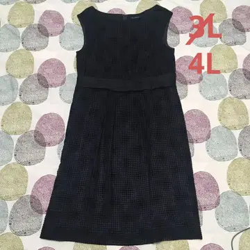 23구 무릎 기장 원피스 블랙 일본제 도트 무늬 빅 사이즈 46