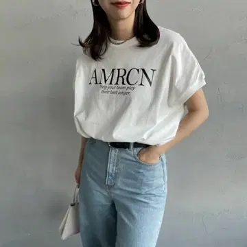 Americana JEANS FACTORY 별주 라운드 헴 로고 티셔츠