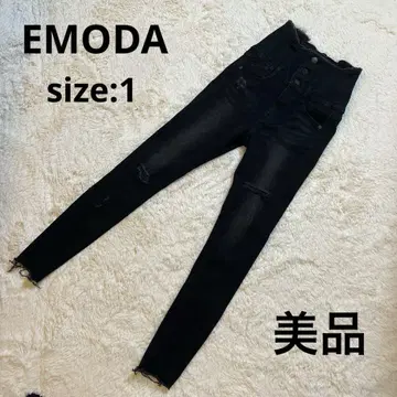새상품급 EMODA 백 레이스 하이웨스트 파긴스 블랙 사이즈 1