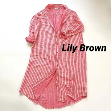 Lily Brown 핑크 스트라이프 셔츠 원피스 면 거즈