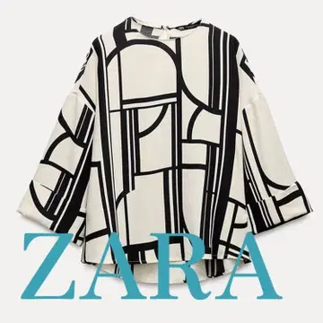 ZARA 기하학 패턴 5부 소매 블라우스 L 지오메트릭 패턴