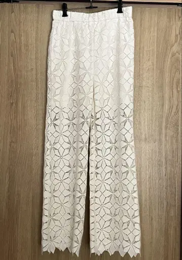 JEANASIS 화이트 레이스 와이드 레그 팬츠