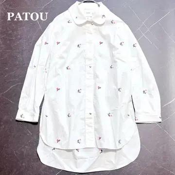 PATOU 파투 자수 셔츠 꽃무늬 자수 둥근 카라 화이트 36 사이즈