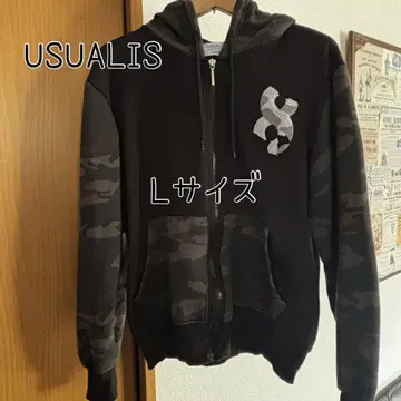 USUALIS 집업 후드티 L 카모플라주 블랙 카모플라주 바이컬러